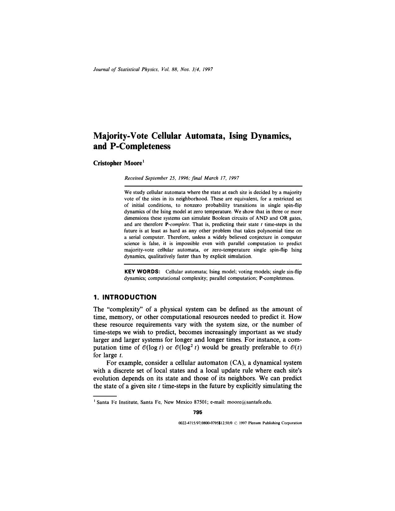 Majority-Vote Cellular Automata, Ising Dynamics, and P-Completeness by Unknown