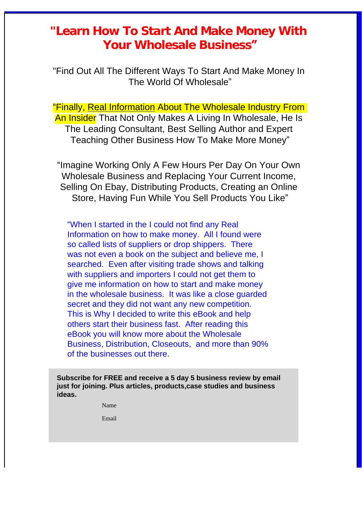 Make Money In The Wholesale & Distribution Business. by Best of Kuszter's Collection
