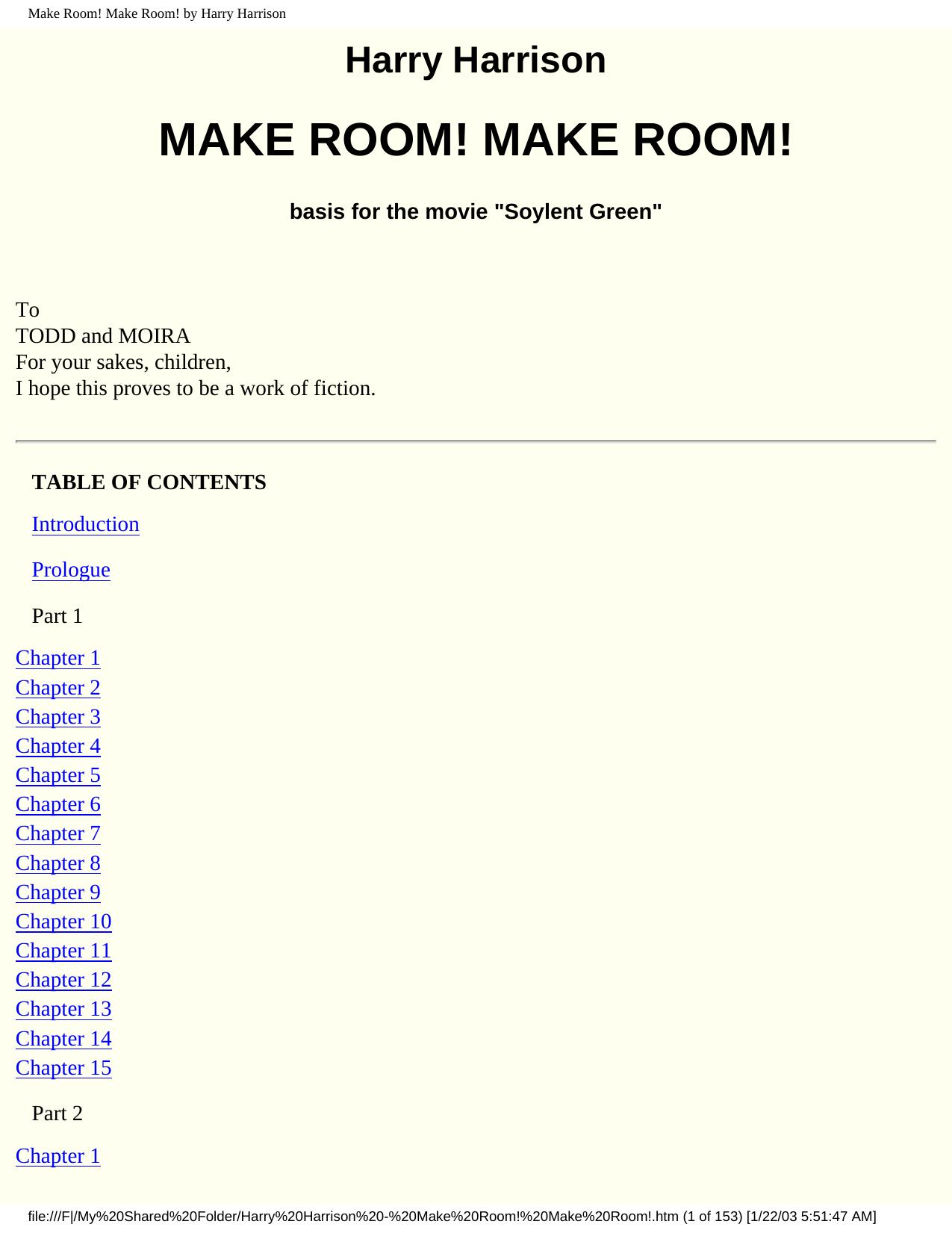 Make Room! Make Room! by Harry Harrison by Make room Make room