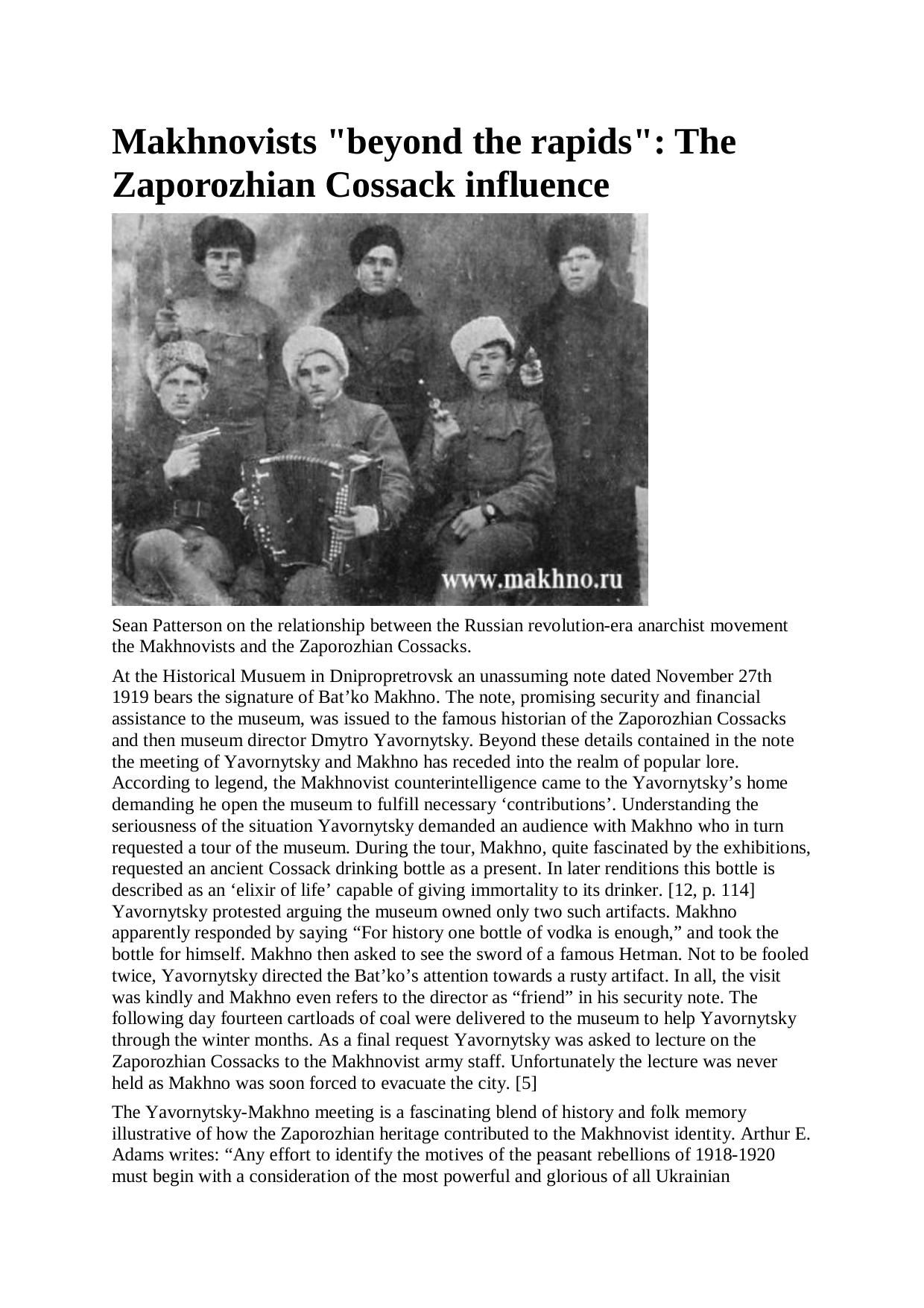 Makhnovists beyond the rapids The Zaporozhian Cossack influence by Unknown