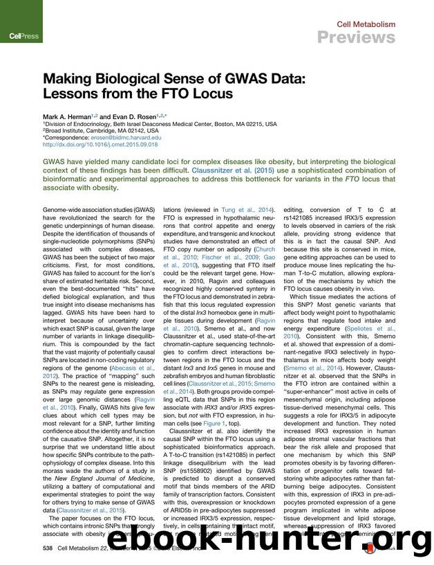 Making Biological Sense of GWAS Data: Lessons from the FTO Locus by Mark A. Herman & Evan D. Rosen
