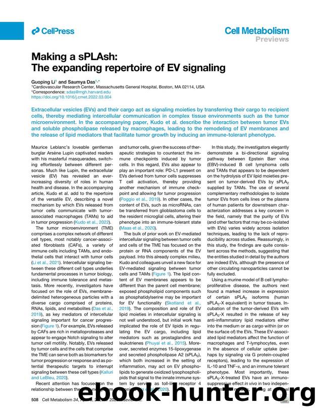 Making a sPLAsh: The expanding repertoire of EV signaling by Guoping Li & Saumya Das