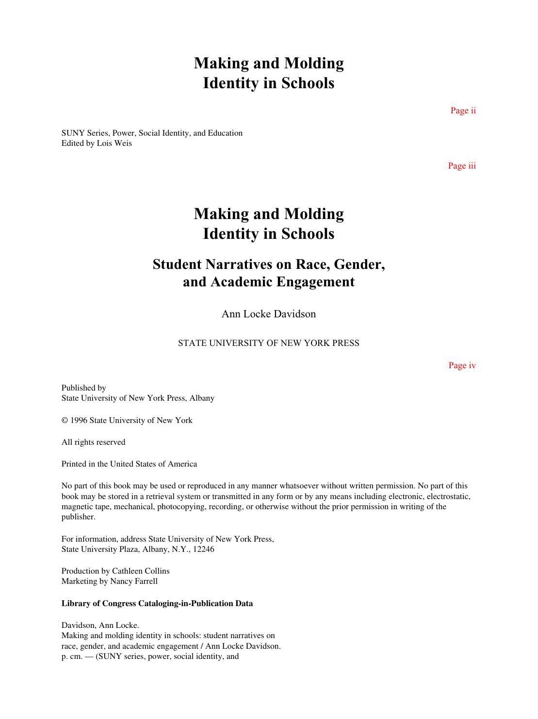 Making and Molding Identity in Schools by Ann L. Davidson
