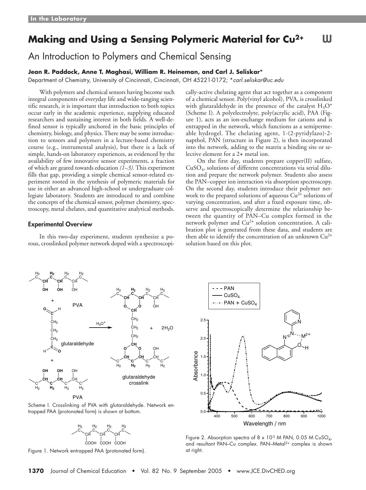 Making and Using a Sensing Polymeric Material for Cu2+: An Introduction to Polymers and Chemical Sensing by Jean R. Paddock Anne T. Maghasi Carl J. Seliskar & William R. Heineman