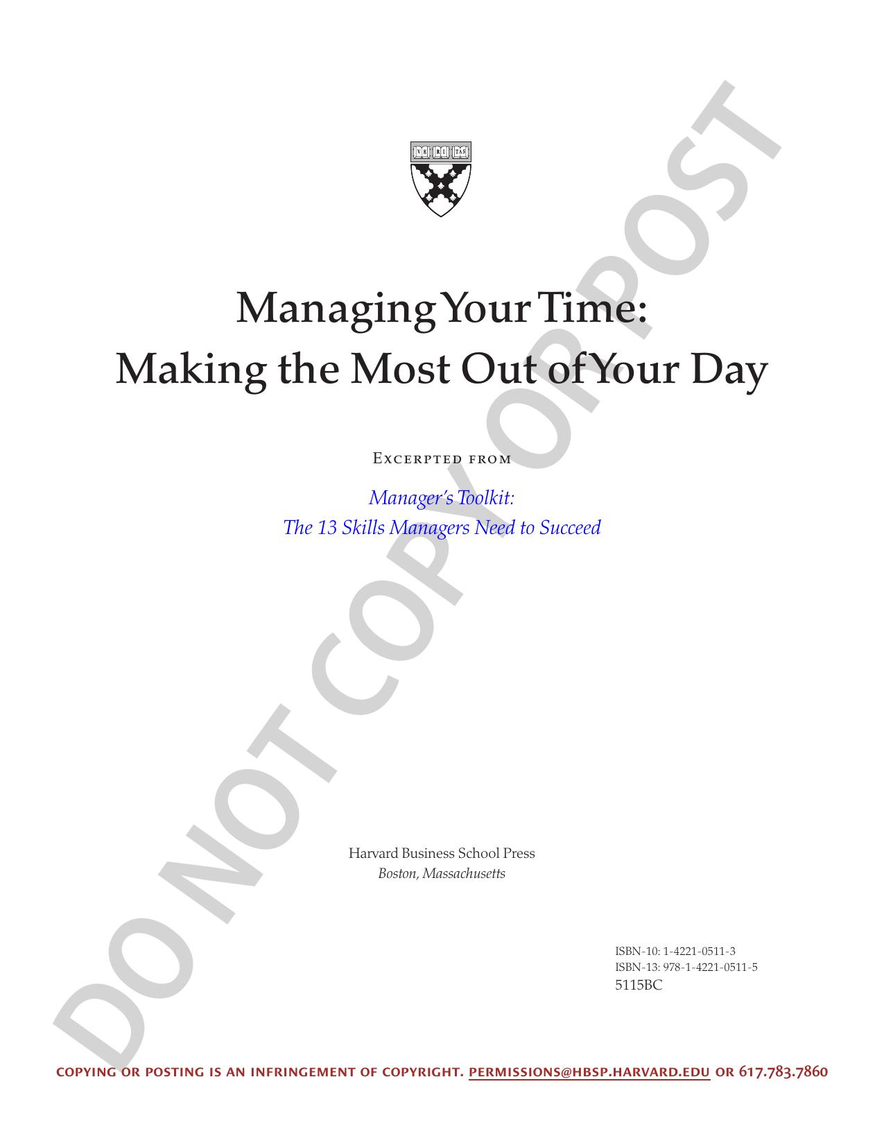 Making the Most Out of Your Day (Harvard Business School HBS Note) by Unknown
