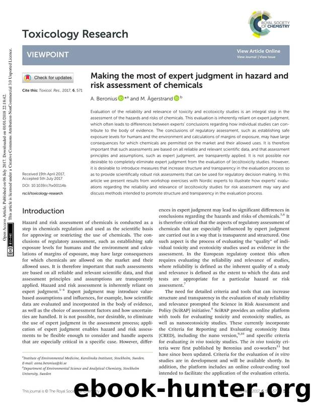 Making the most of expert judgment in hazard and risk assessment of chemicals by A. Beronius M. Ågerstrand