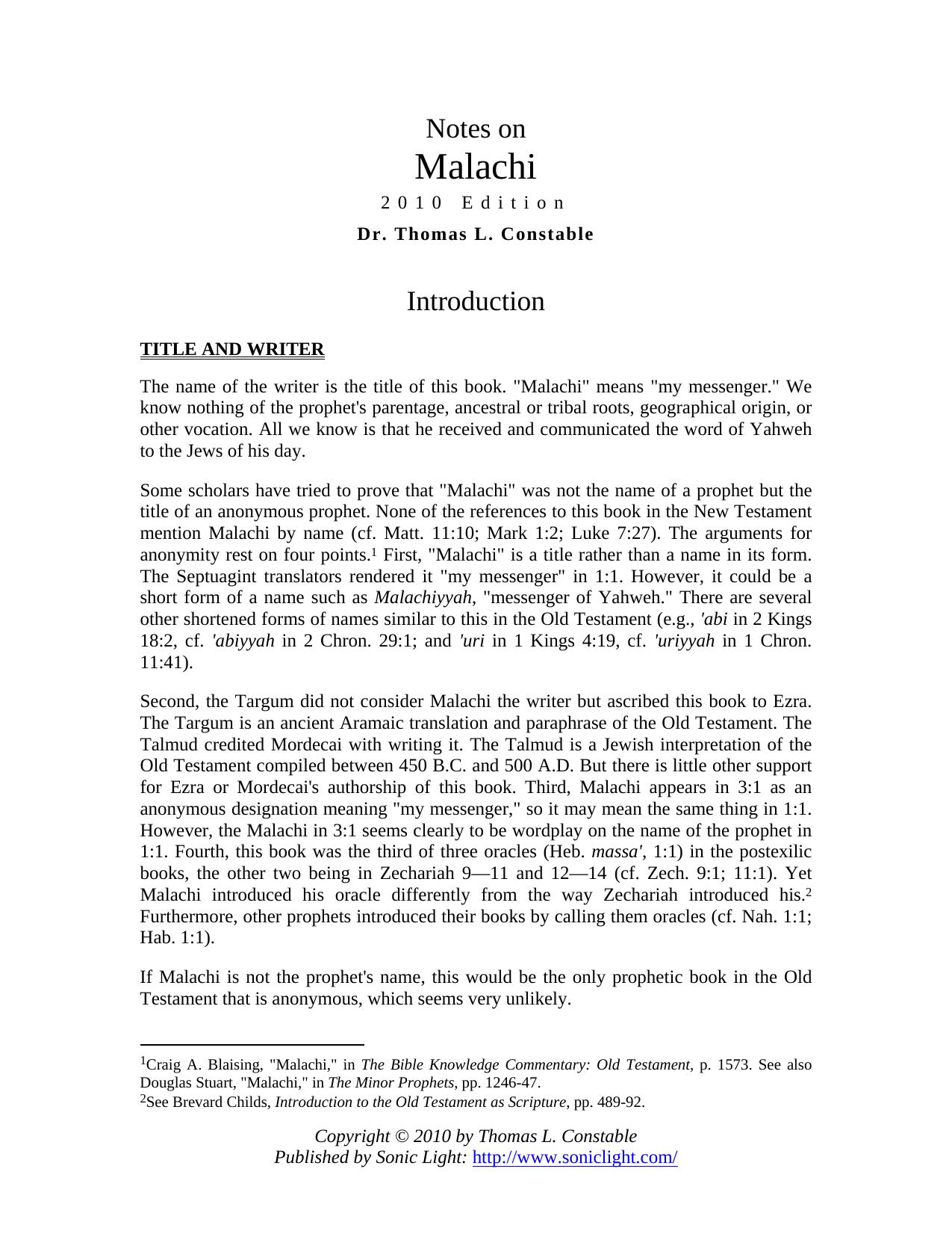 Malachi by Dr. Thomas L. Constable