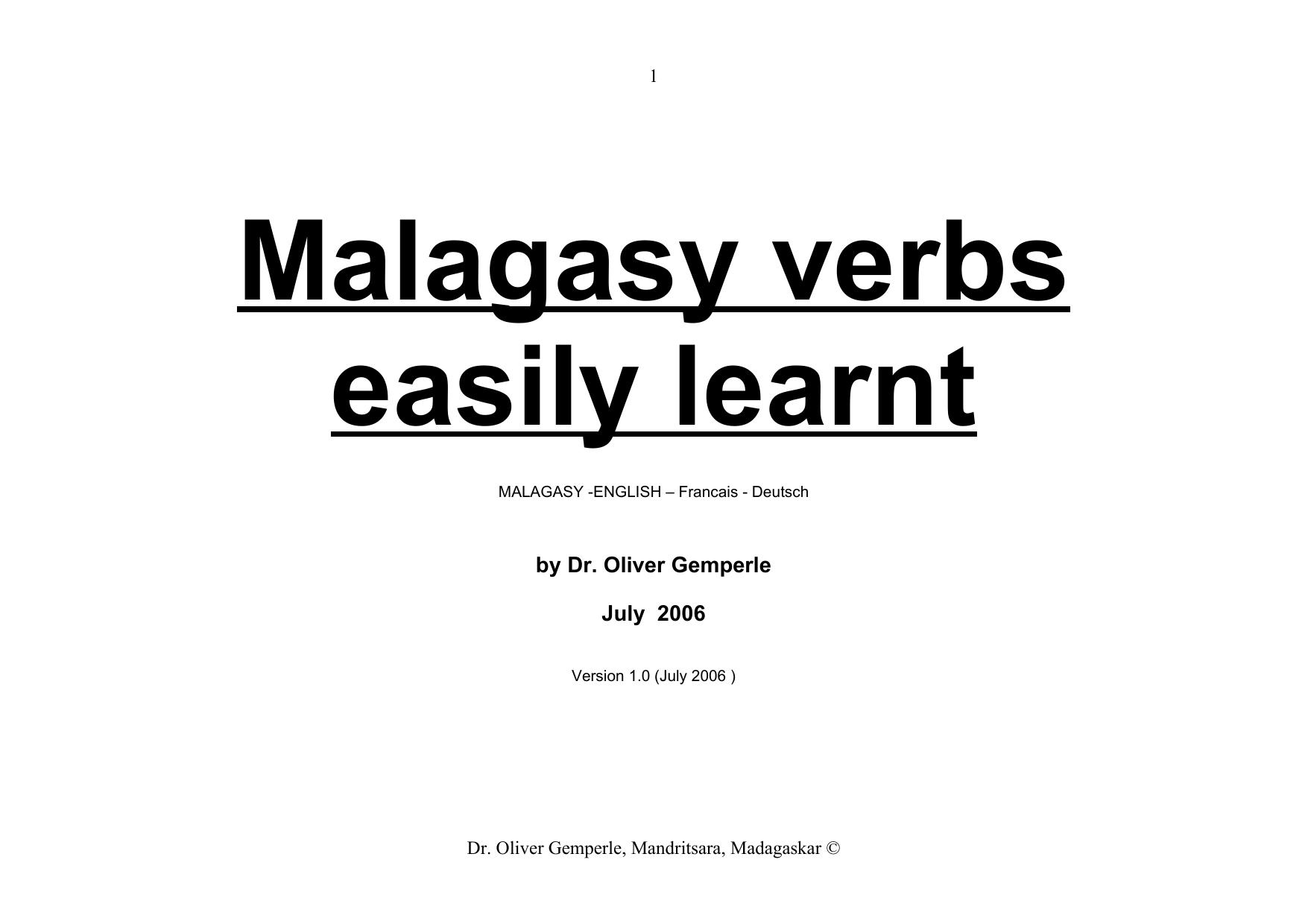 Malagasy verbs easy learnt by Gemperle