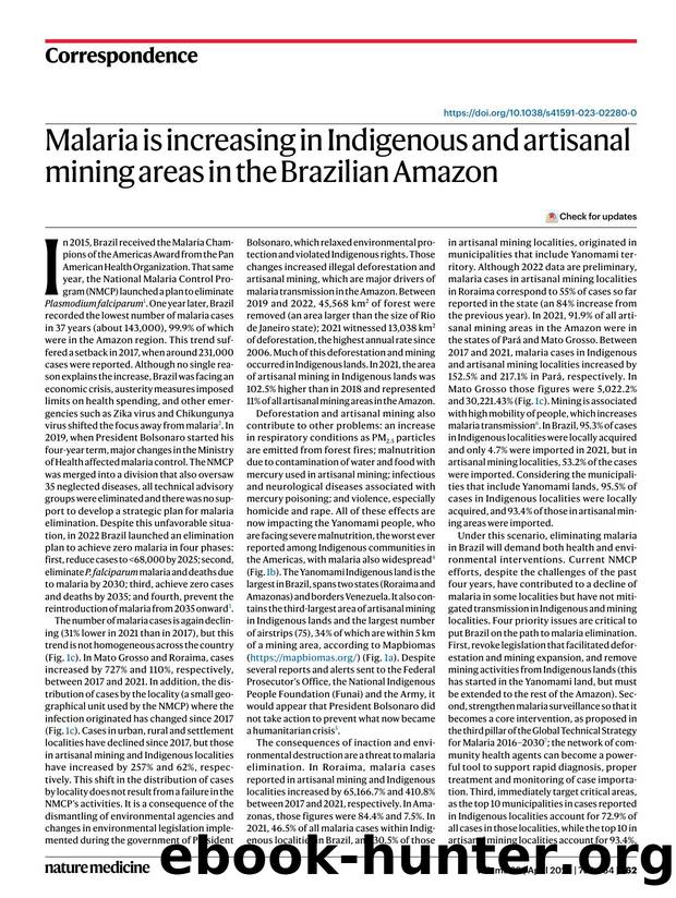Malaria is increasing in Indigenous and artisanal mining areas in the Brazilian Amazon by Marcia C. Castro & Cassio Peterka