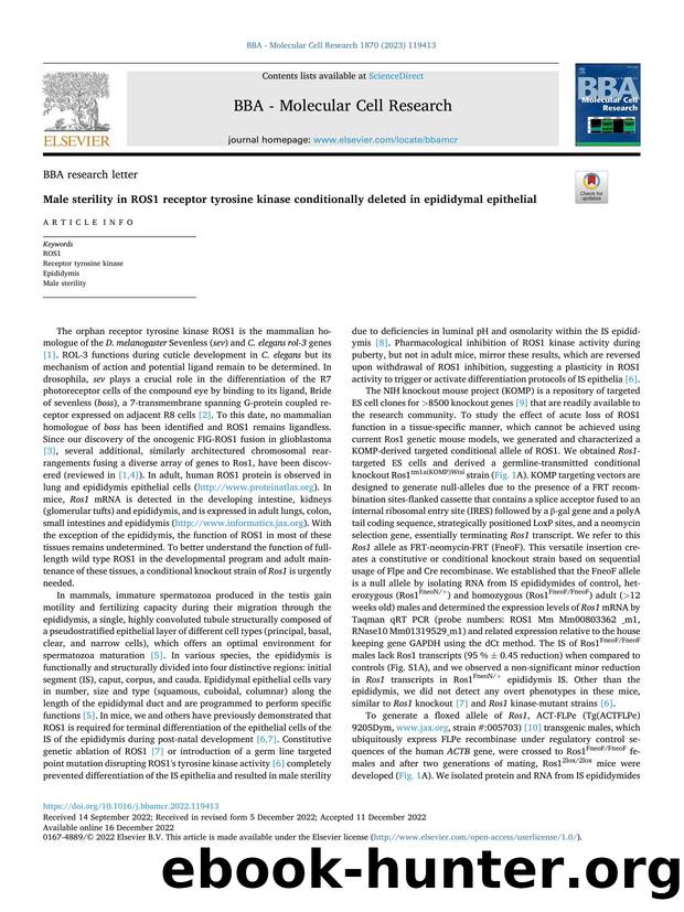 Male sterility in ROS1 receptor tyrosine kinase conditionally deleted in epididymal epithelial by Hyun Jung Jun & Ziad A. Ali & Al Charest