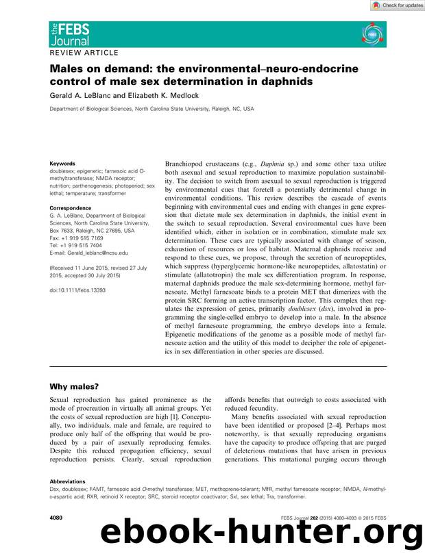 Males on demand: the environmentalâneuroâendocrine control of male sex determination in daphnids by Unknown