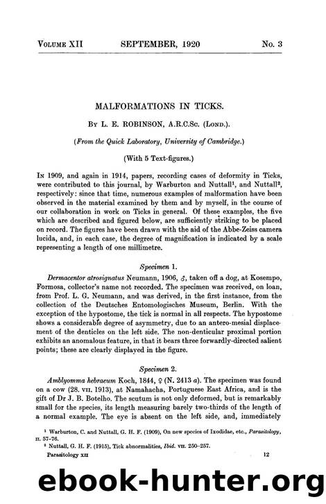 Malformations in Ticks by L. E. Robinson