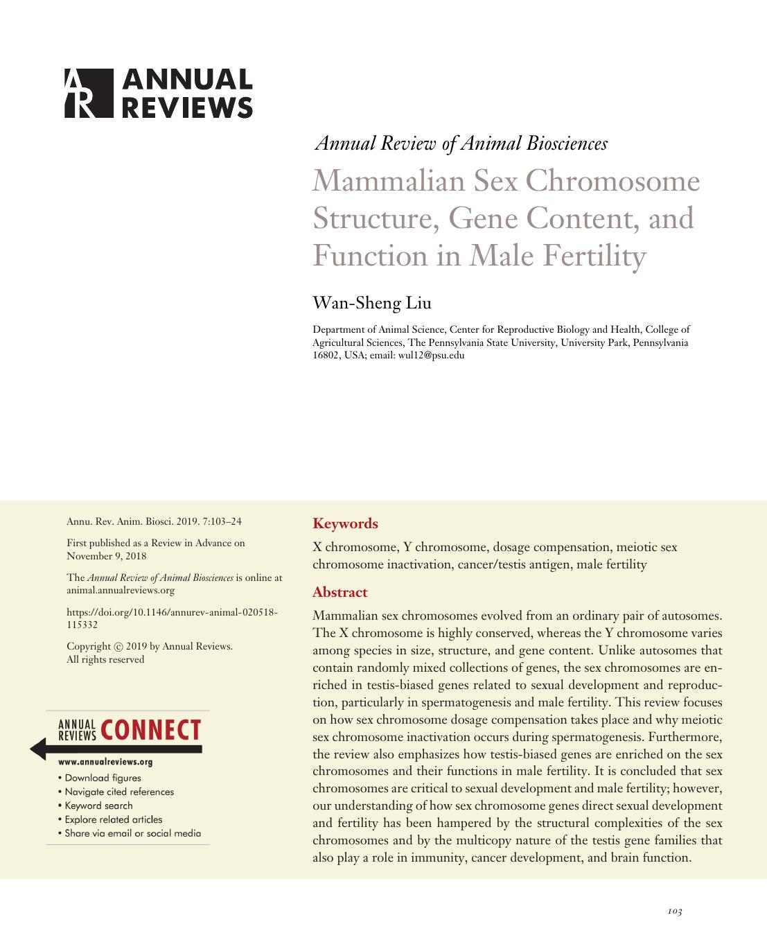 Mammalian Sex Chromosome Structure, Gene Content, and Function in Male Fertility by Wan-Sheng Liu