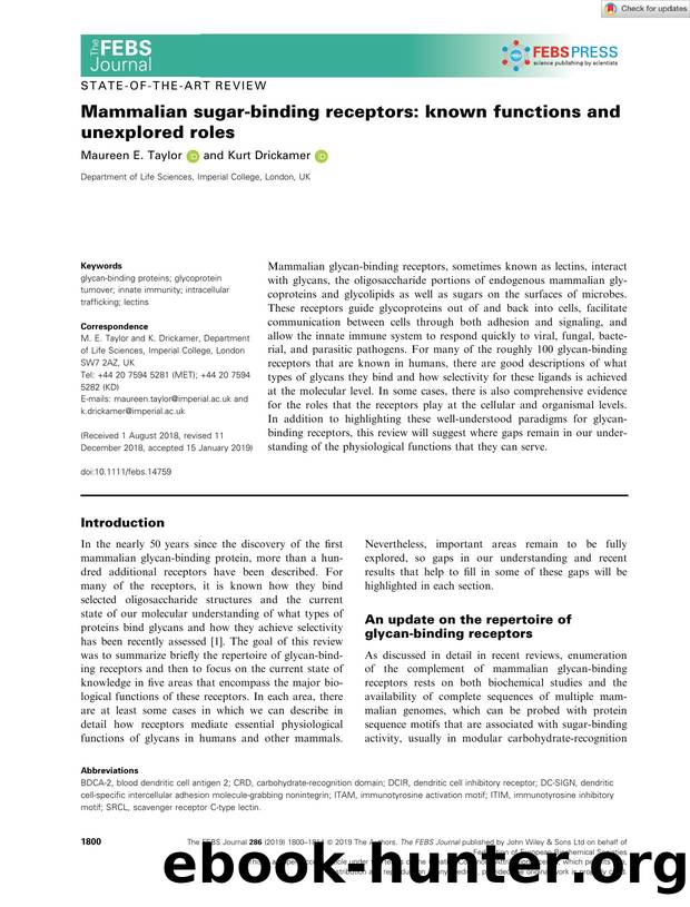 Mammalian sugarâbinding receptors: known functions and unexplored roles by Unknown