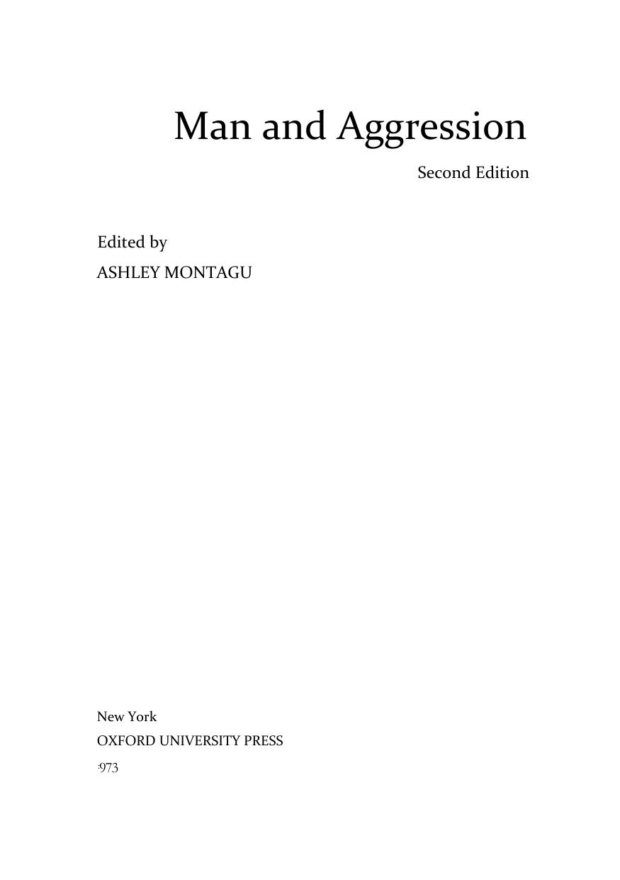 Man and Aggression PDF Ashley Montagu by Unknown
