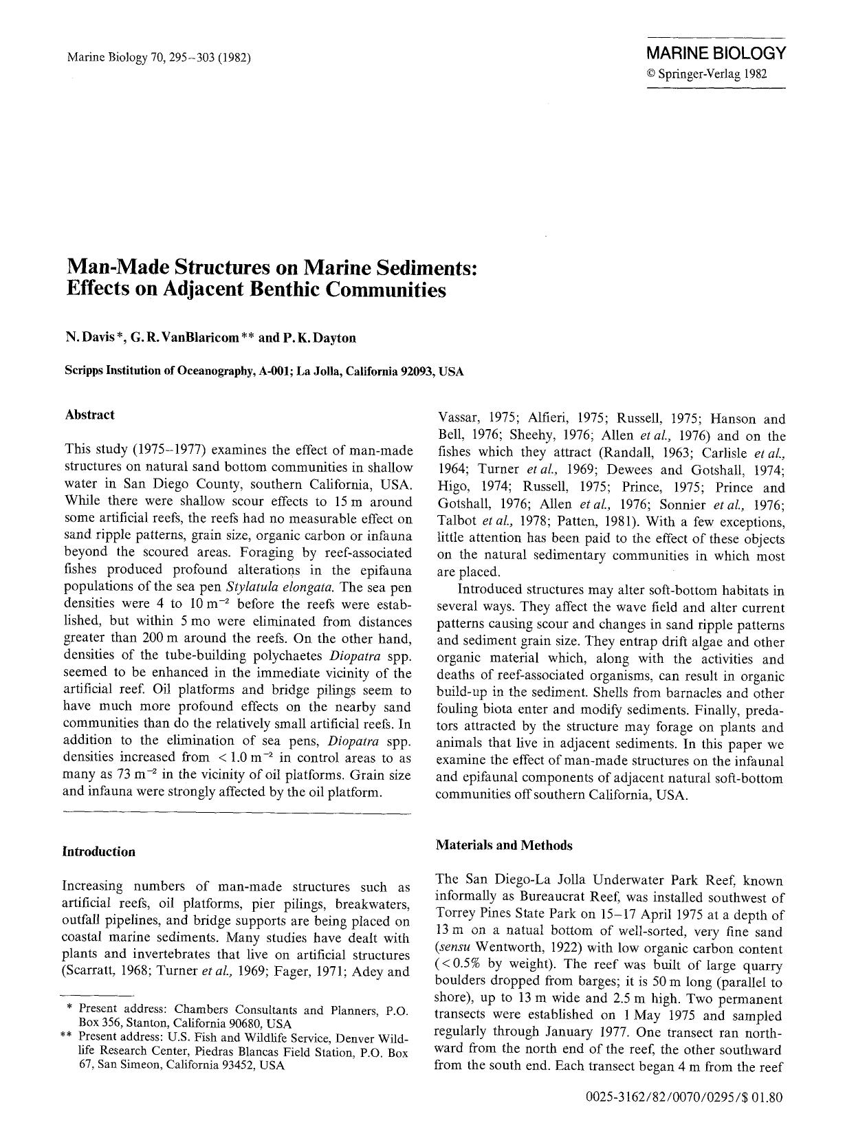 Man-made structures on marine sediments: Effects on adjacent benthic communities by Unknown
