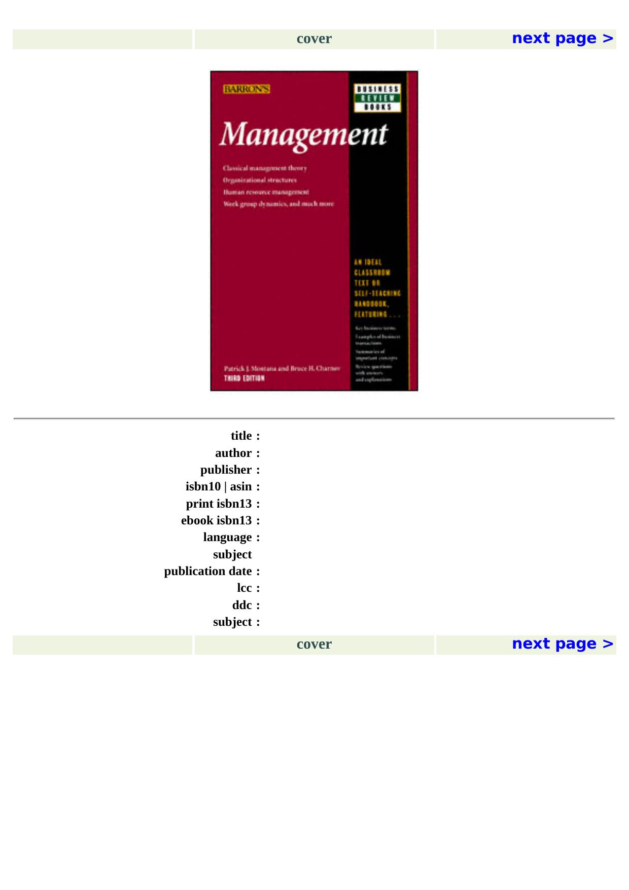Management (Barron's Business Review Series) by Patrick J. Montana Bruce H. Charnov