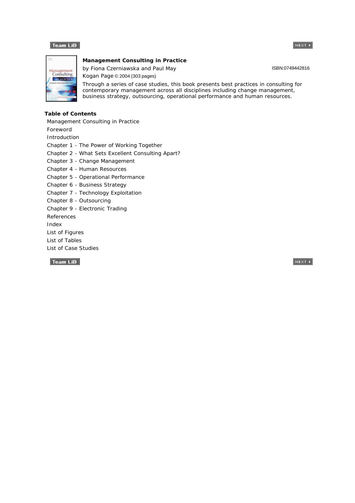 Management Consulting in Practice: A Casebook of International Best Practice by Paul May Fiona Czerniawska