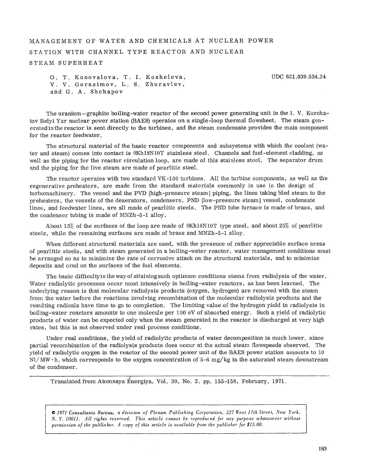 Management of water and chemicals at nuclear power station with channel type reactor and nuclear steam superheat by Unknown