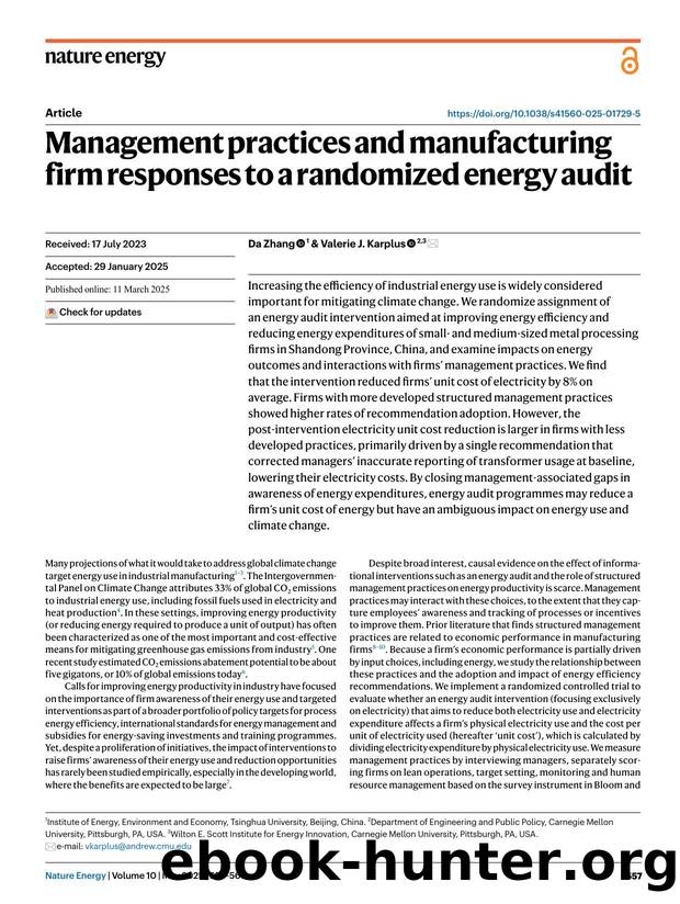 Management practices and manufacturing firm responses to a randomized energy audit by Da Zhang & Valerie J. Karplus
