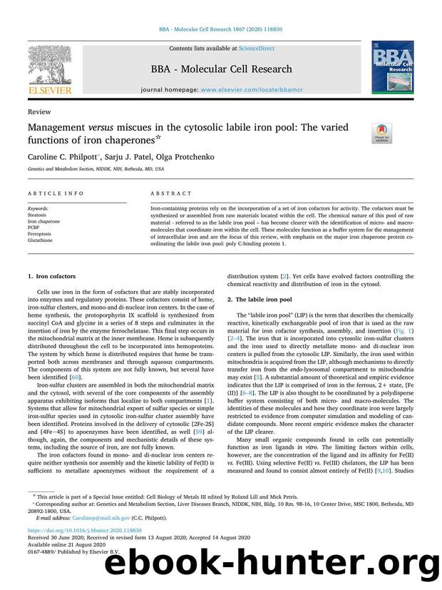 Management versus miscues in the cytosolic labile iron pool_ The varied functions of iron chaperones by Caroline C. Philpott & Sarju J. Patel & Olga Protchenko