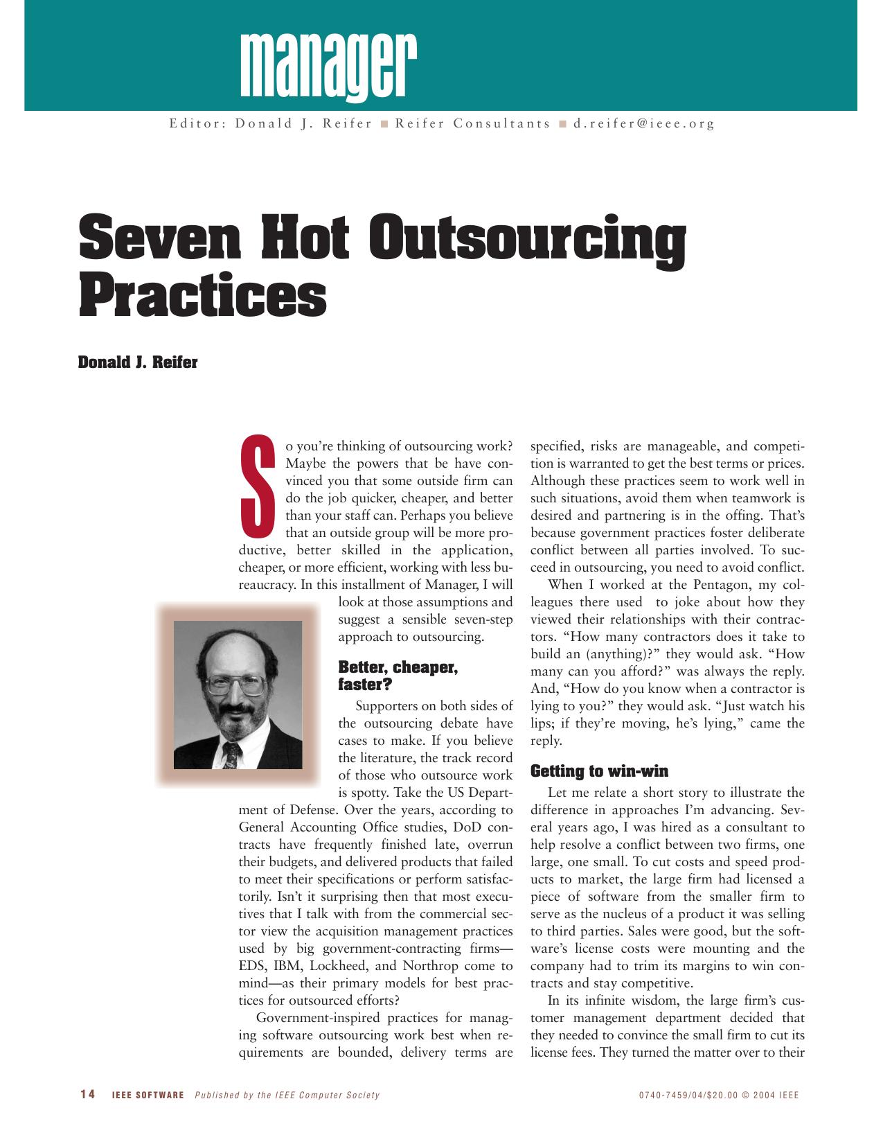 Manager - Seven hot outsourcing practices - Software, IEEE by Unknown