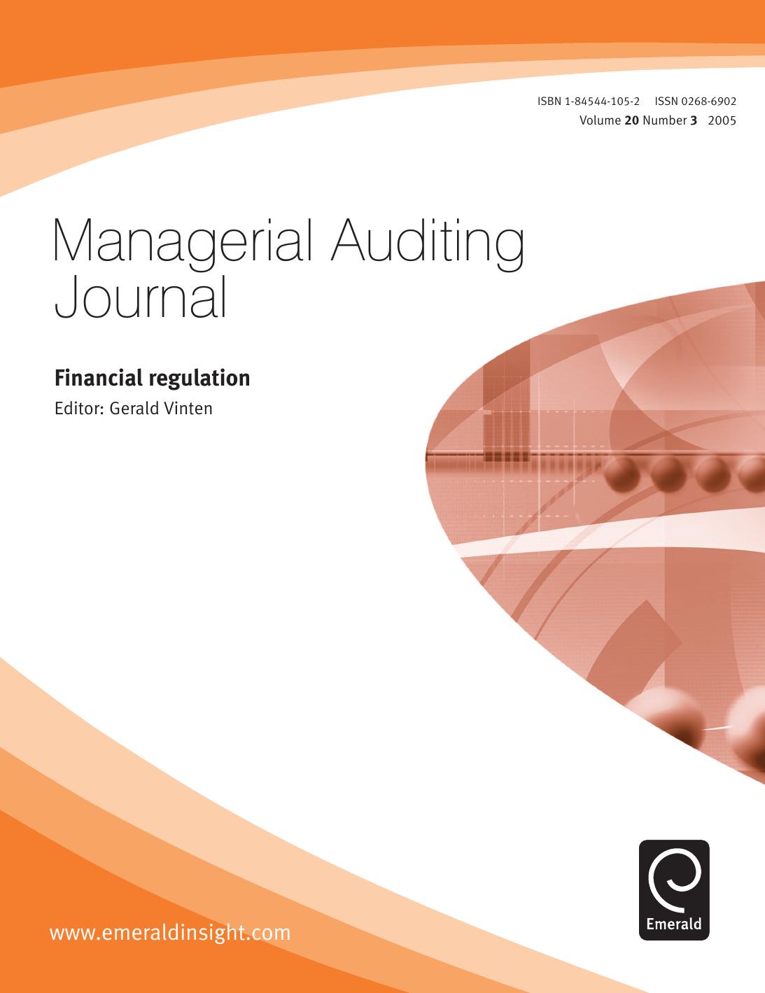 Managerial auditing journal: Financial regulation, Volume 20, Issue 3 by Gerald Vinten