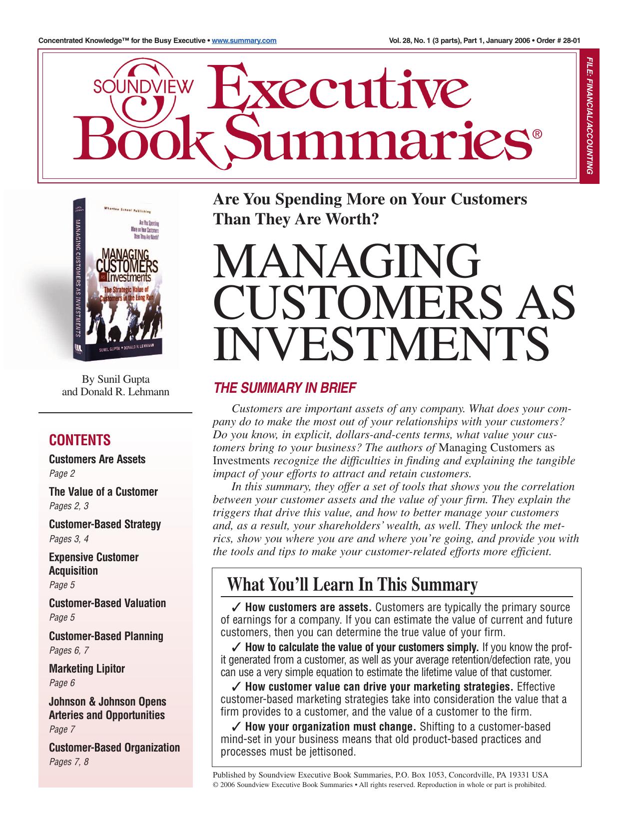 Managing Customers as Investments by Sunil Gupta & Donald R. Lehmann