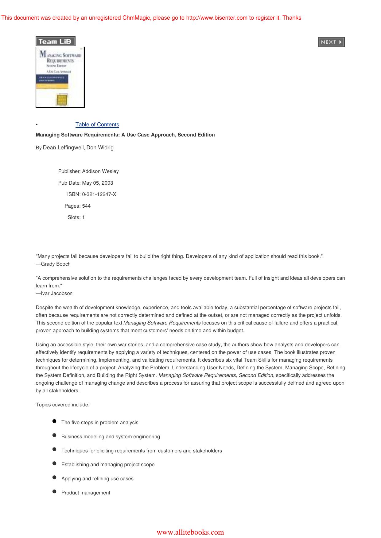 Managing Software Requirements, 2nd Edition by Unknown