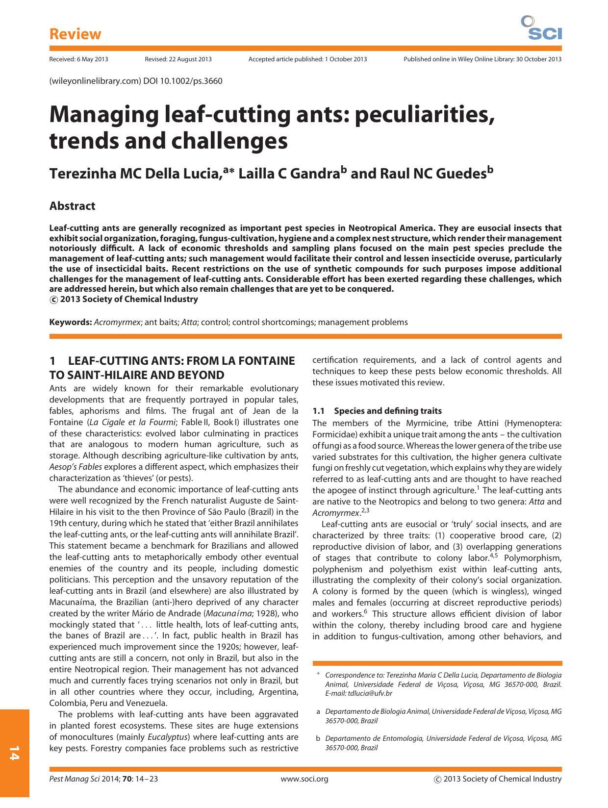 Managing leafcutting ants: peculiarities, trends and challenges by Unknown