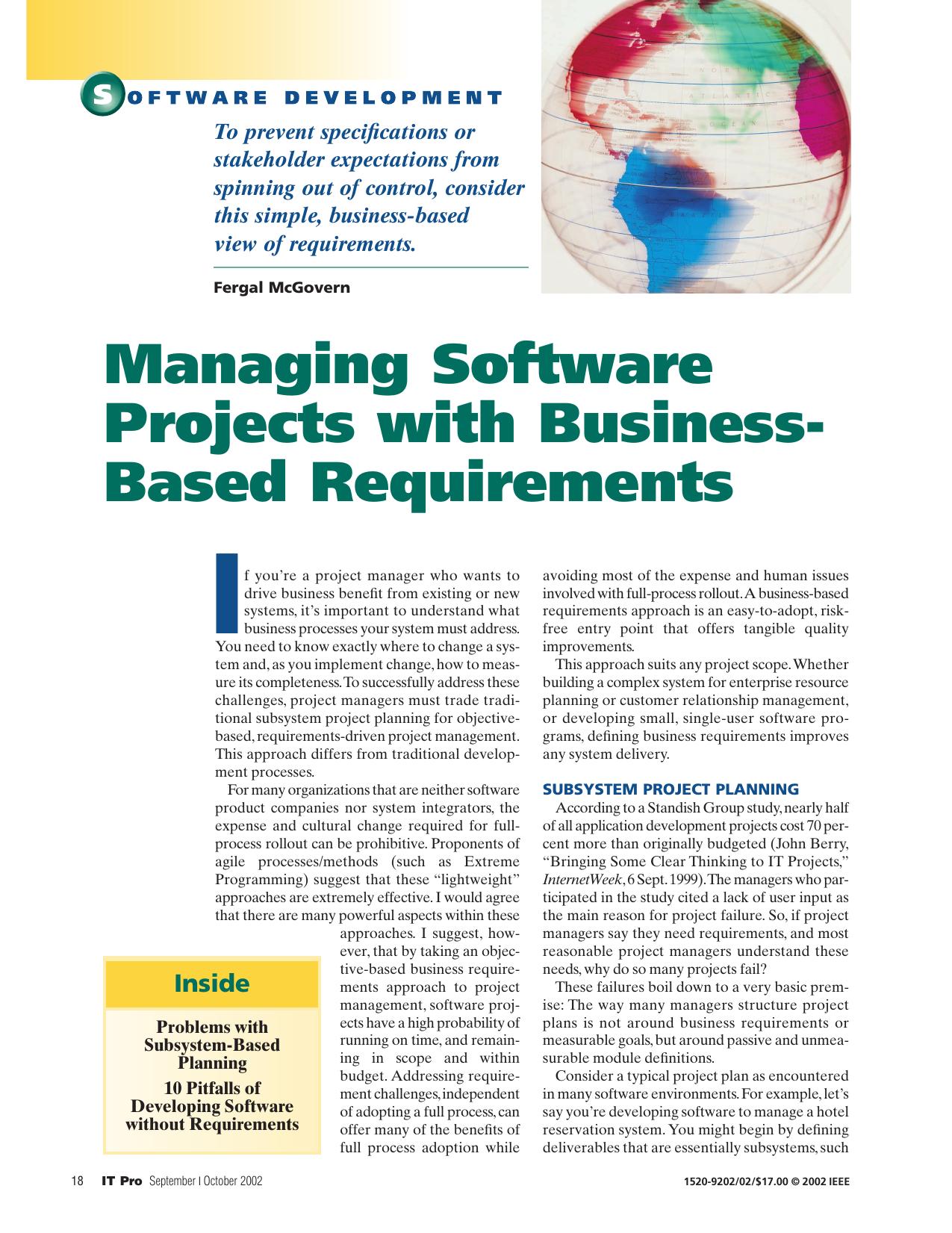 Managing software projects with business-based requirements - IT Professional by Unknown