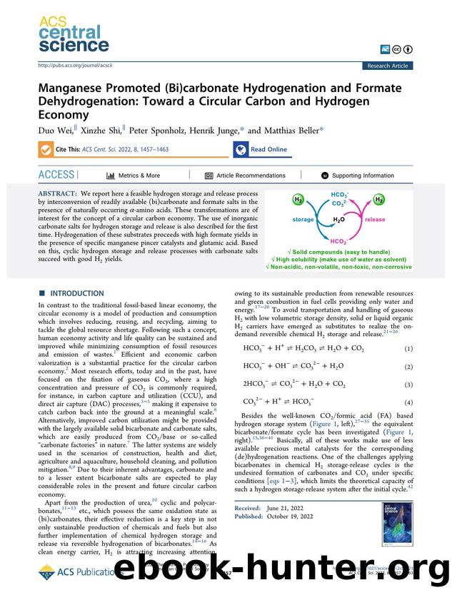 Manganese Promoted (Bi)carbonate Hydrogenation and Formate Dehydrogenation: Toward a Circular Carbon and Hydrogen Economy by unknow