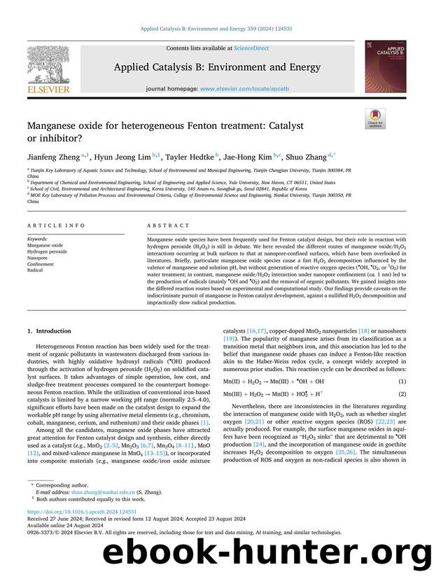 Manganese oxide for heterogeneous Fenton treatment: Catalyst or inhibitor? by Jianfeng Zheng & Hyun Jeong Lim & Tayler Hedtke & Jae-Hong Kim & Shuo Zhang