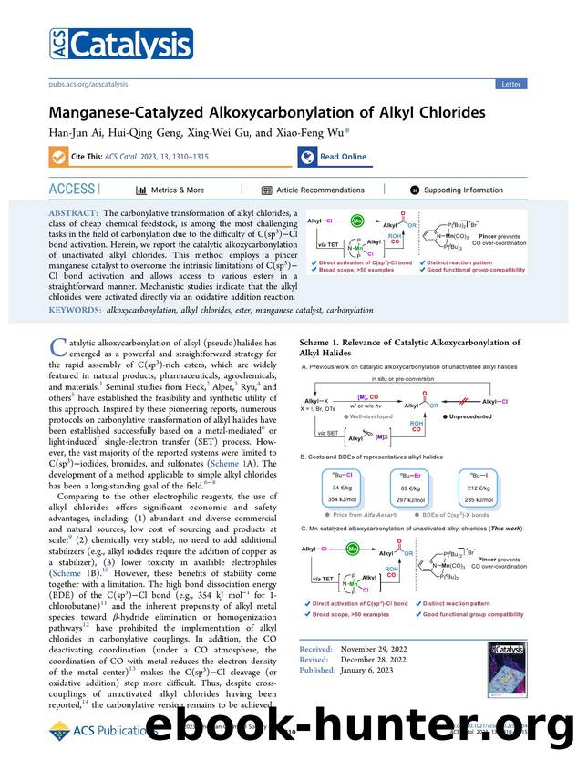 Manganese-Catalyzed Alkoxycarbonylation of Alkyl Chlorides by Han-Jun Ai Hui-Qing Geng Xing-Wei Gu and Xiao-Feng Wu
