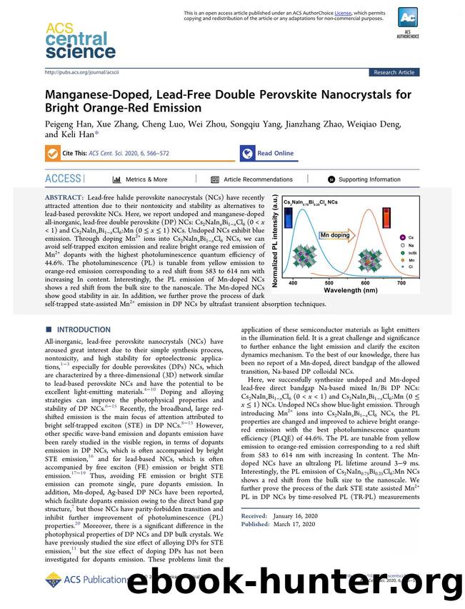 Manganese-Doped, Lead-Free Double Perovskite Nanocrystals for Bright Orange-Red Emission by unknow