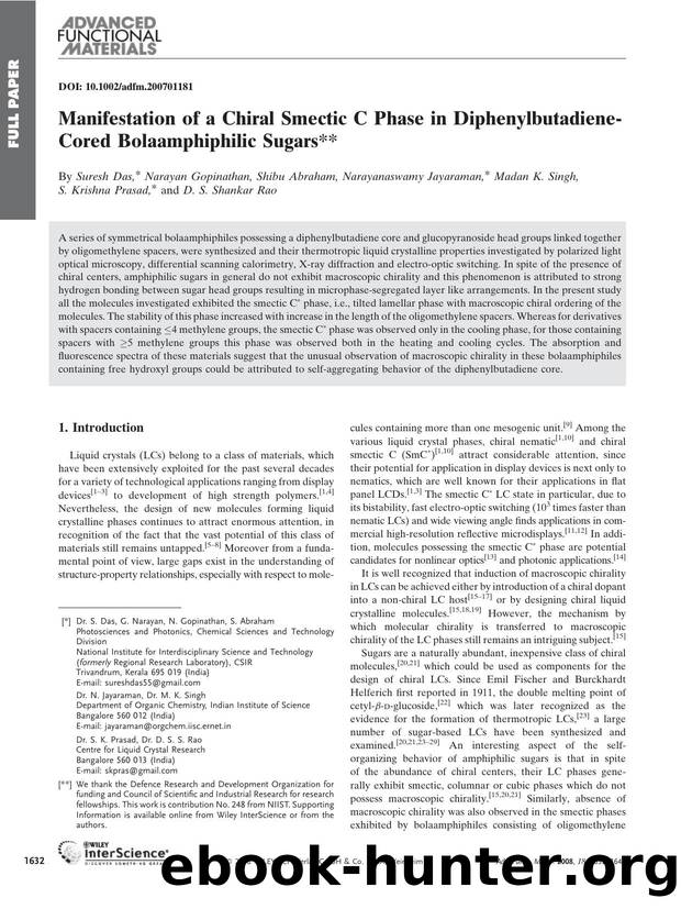 Manifestation of a Chiral Smectic C Phase in Diphenylbutadiene-Cored Bolaamphiphilic Sugars by Unknown