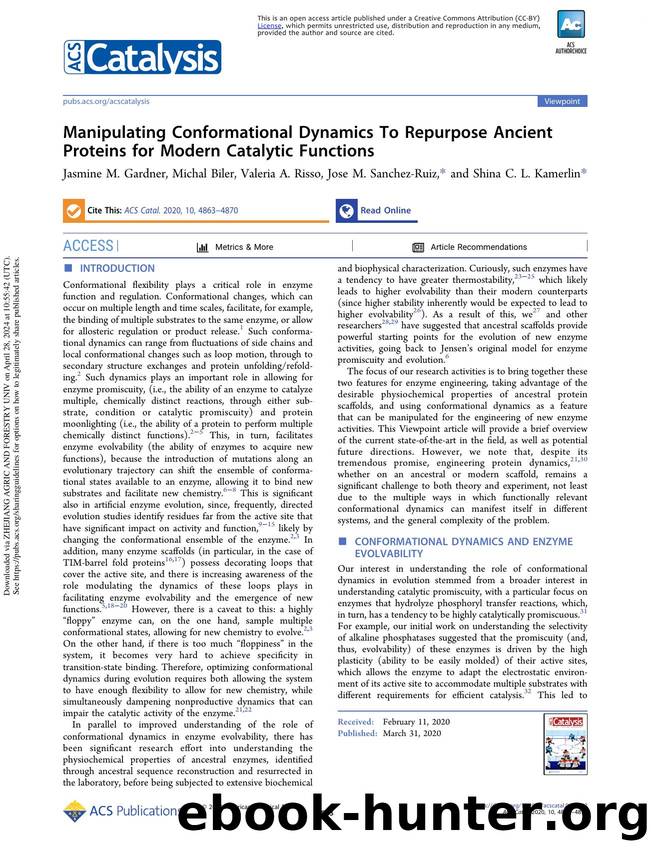 Manipulating Conformational Dynamics To Repurpose Ancient Proteins for Modern Catalytic Functions by Jasmine M. Gardner Michal Biler Valeria A. Risso Jose M. Sanchez-Ruiz & Shina C. L. Kamerlin