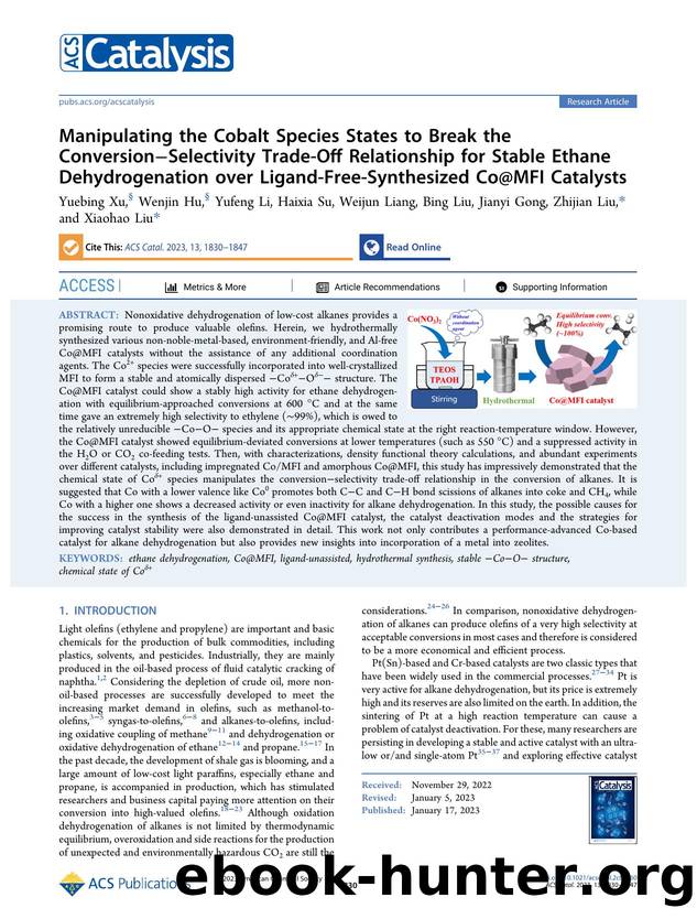 Manipulating the Cobalt Species States to Break the ConversionâSelectivity Trade-Off Relationship for Stable Ethane Dehydrogenation over Ligand-Free-Synthesized Co@MFI Catalysts by unknow