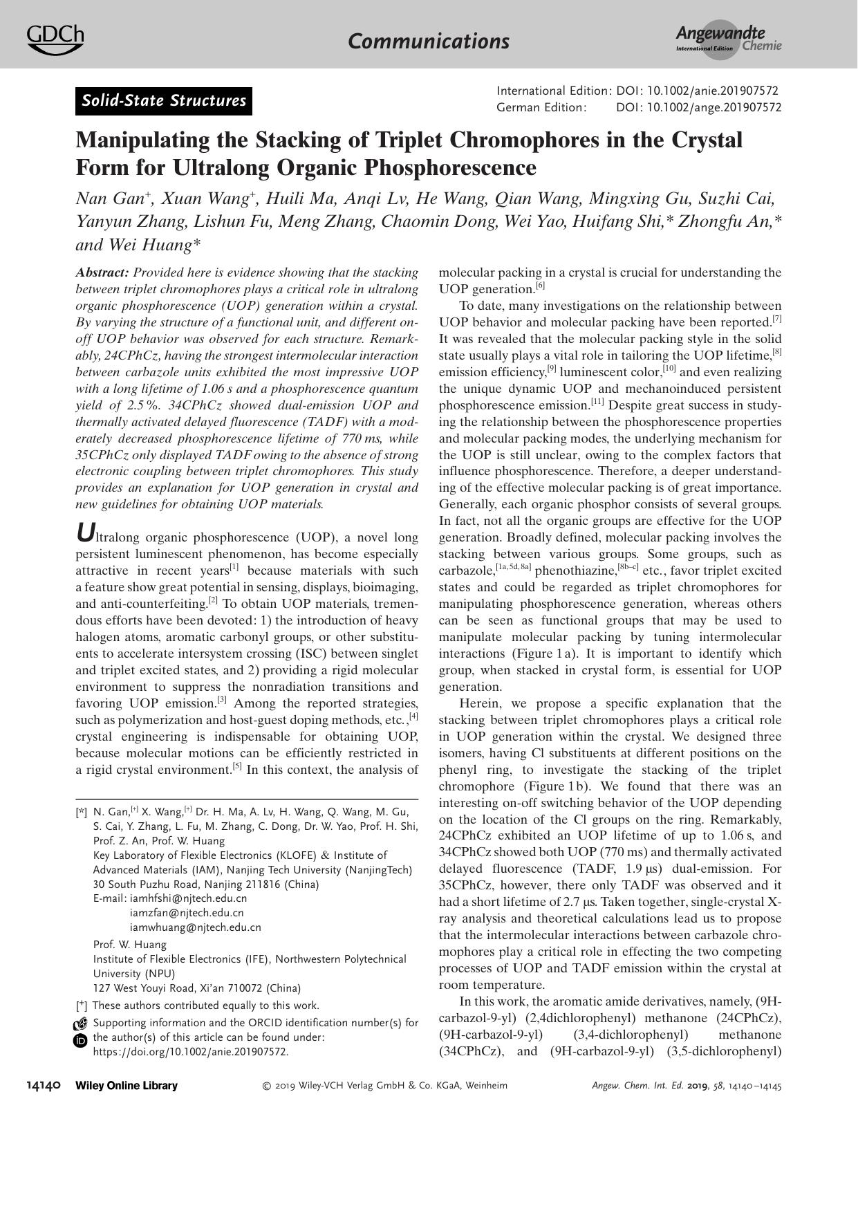 Manipulating the Stacking of Triplet Chromophores in the Crystal Form for Ultralong Organic Phosphorescence by Unknown