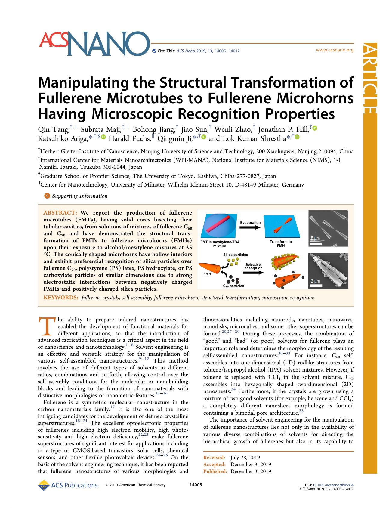 Manipulating the Structural Transformation of Fullerene Microtubes to Fullerene Microhorns Having Microscopic Recognition Properties by unknow