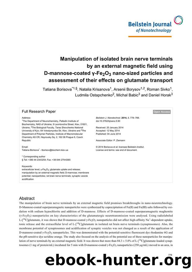 Manipulation of isolated brain nerve terminals by an external magnetic field using D-mannose-coated Î³-Fe2O3 nano-sized particles and assessment of their effects on glutamate transport by unknow