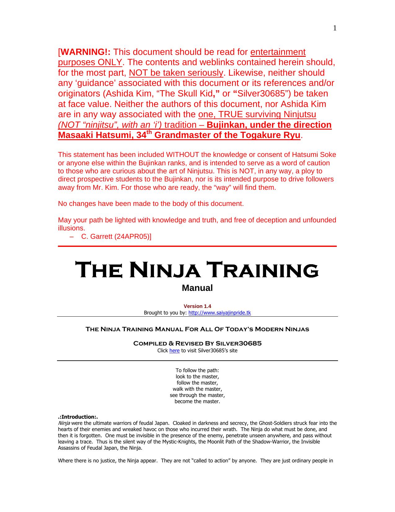 Manual - The Ninja Training Manual - Learn Ninjitsu! by History & Training 10 pages