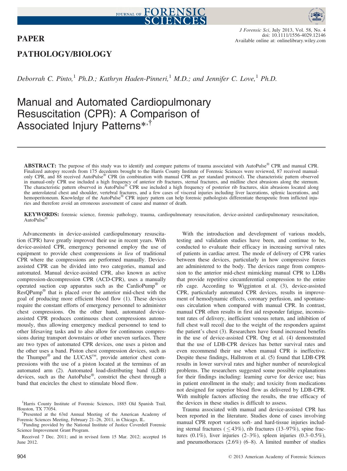 Manual and Automated Cardiopulmonary Resuscitation (CPR): A Comparison of Associated Injury Patterns, by Unknown