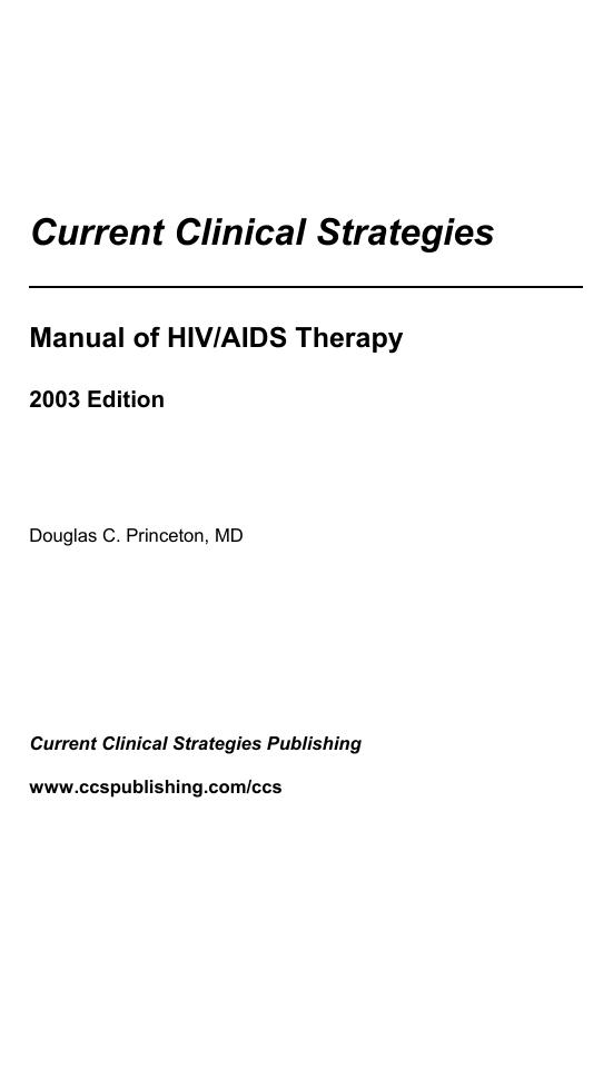 Manual of HIV AIDS Therapy by D Princeton