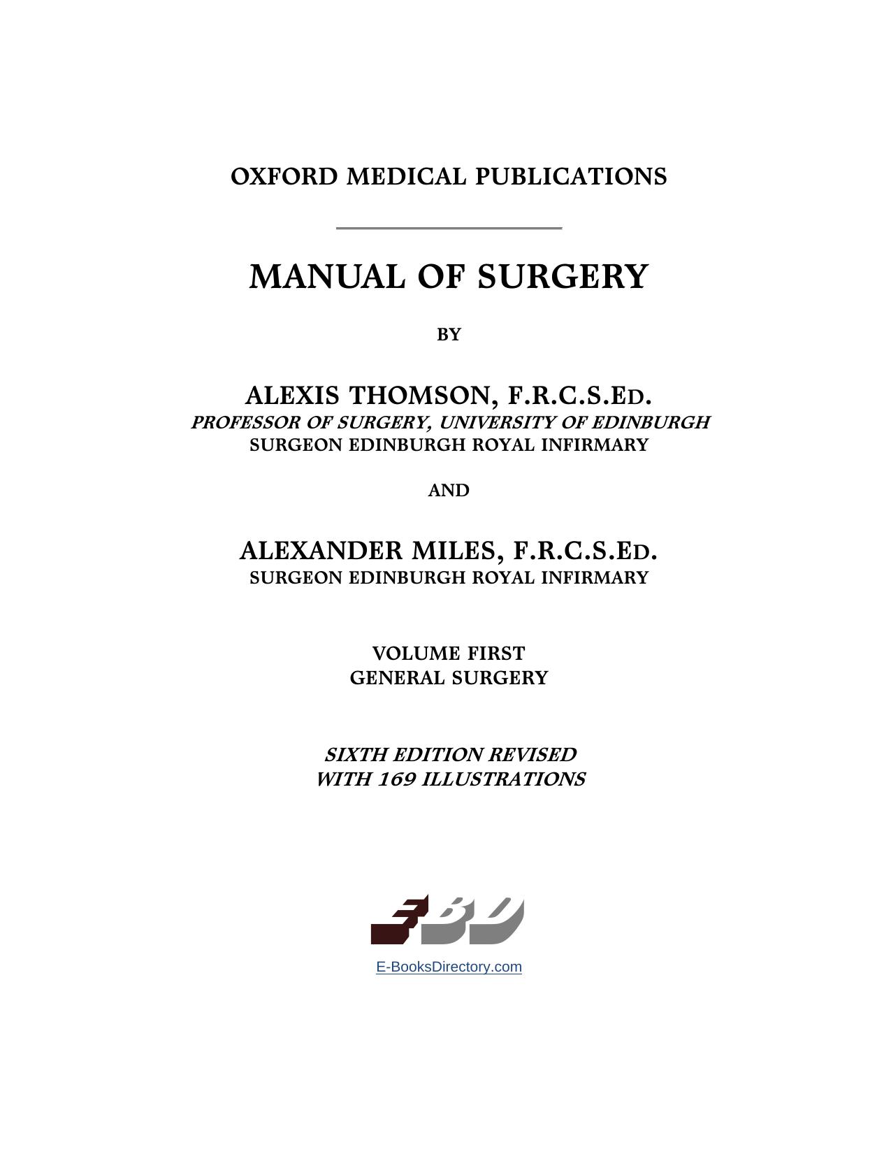 Manual of Surgery, Volume First by Unknown
