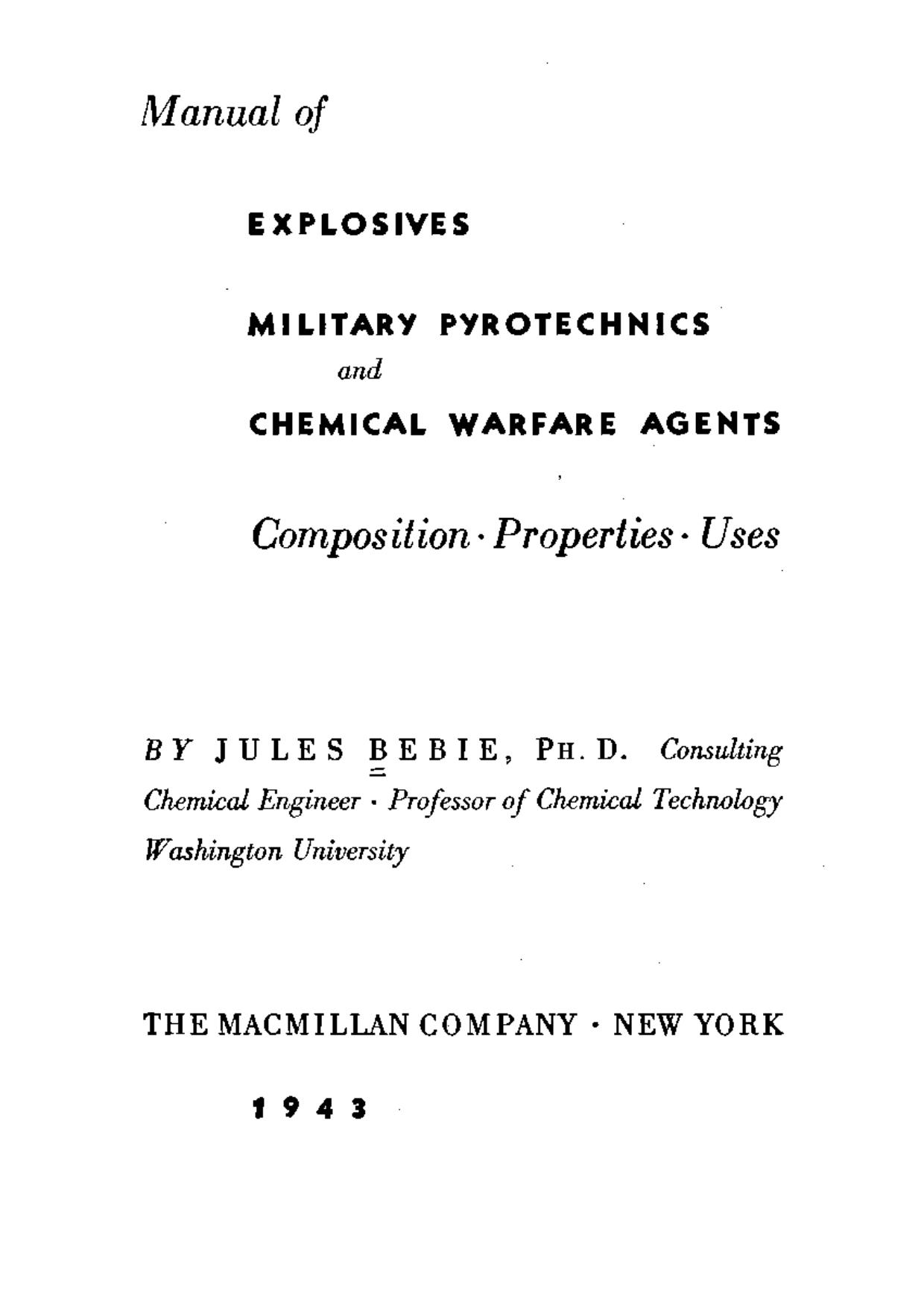 Manual of explosives, military pyrotechnics and chemical warfare agents by PAC
