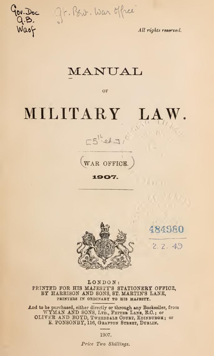 Manual of military law by Great Britain. War Office