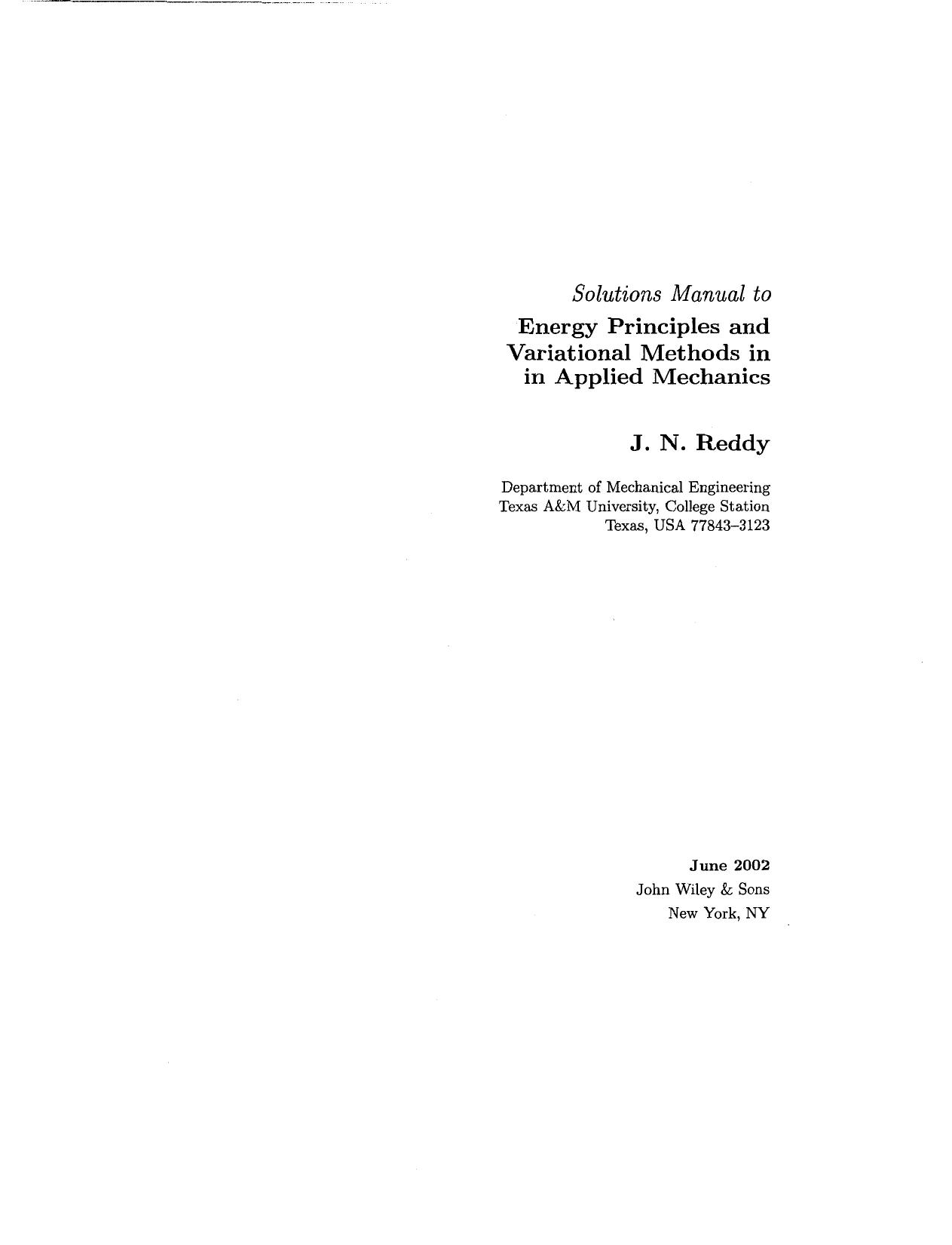 Manual solution Energy Principles and Variational Methods in Applied Mechanics 2e Reddy by J.N.reddy