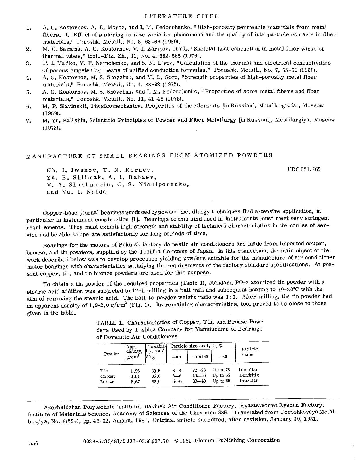 Manufacture of small bearings from atomized powders by Unknown