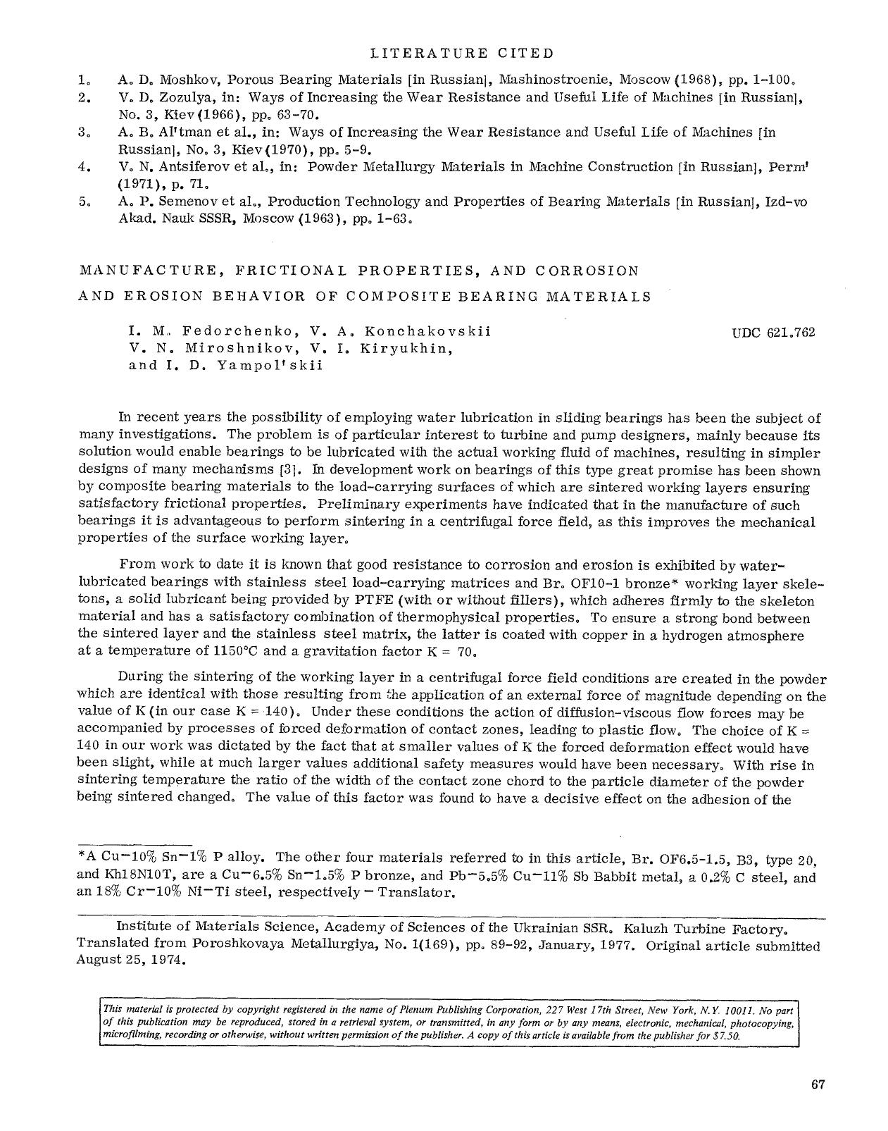 Manufacture, frictional properties, and corrosion and erosion behavior of composite bearing materials by Unknown